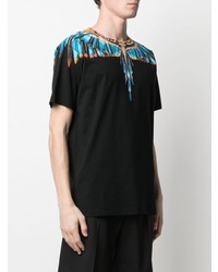 schwarzes bedrucktes T-Shirt mit einem Rundhalsausschnitt von Marcelo Burlon County of Milan