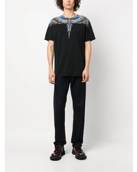 schwarzes bedrucktes T-Shirt mit einem Rundhalsausschnitt von Marcelo Burlon County of Milan