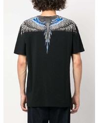 schwarzes bedrucktes T-Shirt mit einem Rundhalsausschnitt von Marcelo Burlon County of Milan