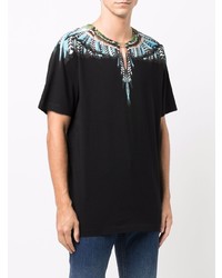 schwarzes bedrucktes T-Shirt mit einem Rundhalsausschnitt von Marcelo Burlon County of Milan