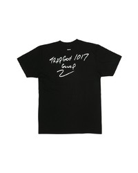 schwarzes bedrucktes T-Shirt mit einem Rundhalsausschnitt von Supreme