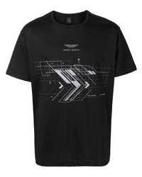 schwarzes bedrucktes T-Shirt mit einem Rundhalsausschnitt von Hackett