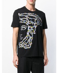 schwarzes bedrucktes T-Shirt mit einem Rundhalsausschnitt von Versace Collection