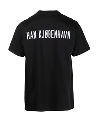 schwarzes bedrucktes T-Shirt mit einem Rundhalsausschnitt von Han Kjobenhavn