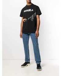 schwarzes bedrucktes T-Shirt mit einem Rundhalsausschnitt von Maison Margiela