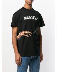 schwarzes bedrucktes T-Shirt mit einem Rundhalsausschnitt von Maison Margiela