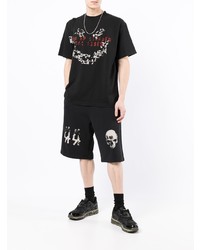 schwarzes bedrucktes T-Shirt mit einem Rundhalsausschnitt von 44 label group