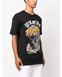 schwarzes bedrucktes T-Shirt mit einem Rundhalsausschnitt von Philipp Plein