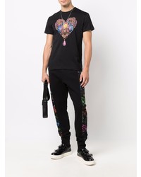 schwarzes bedrucktes T-Shirt mit einem Rundhalsausschnitt von VERSACE JEANS COUTURE