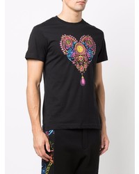 schwarzes bedrucktes T-Shirt mit einem Rundhalsausschnitt von VERSACE JEANS COUTURE