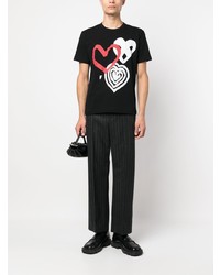 schwarzes bedrucktes T-Shirt mit einem Rundhalsausschnitt von Black Comme Des Garçons