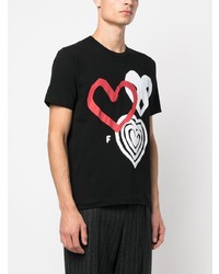 schwarzes bedrucktes T-Shirt mit einem Rundhalsausschnitt von Black Comme Des Garçons