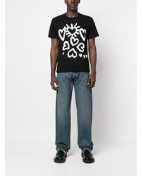 schwarzes bedrucktes T-Shirt mit einem Rundhalsausschnitt von Black Comme Des Garçons