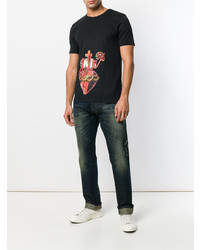 schwarzes bedrucktes T-Shirt mit einem Rundhalsausschnitt von Gabriele Pasini