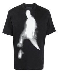 schwarzes bedrucktes T-Shirt mit einem Rundhalsausschnitt von Heliot Emil