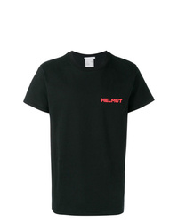 schwarzes bedrucktes T-Shirt mit einem Rundhalsausschnitt von Helmut Lang