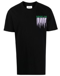 schwarzes bedrucktes T-Shirt mit einem Rundhalsausschnitt von Henrik Vibskov