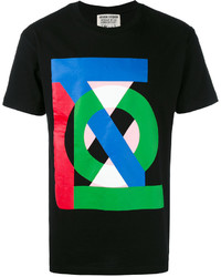 schwarzes bedrucktes T-Shirt mit einem Rundhalsausschnitt von Henrik Vibskov