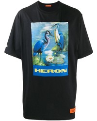 schwarzes bedrucktes T-Shirt mit einem Rundhalsausschnitt von Heron Preston