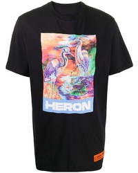 schwarzes bedrucktes T-Shirt mit einem Rundhalsausschnitt von Heron Preston