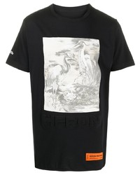 schwarzes bedrucktes T-Shirt mit einem Rundhalsausschnitt von Heron Preston