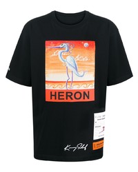 schwarzes bedrucktes T-Shirt mit einem Rundhalsausschnitt von Heron Preston