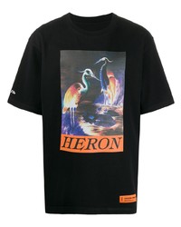 schwarzes bedrucktes T-Shirt mit einem Rundhalsausschnitt von Heron Preston