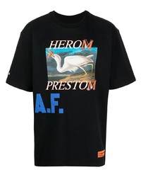 schwarzes bedrucktes T-Shirt mit einem Rundhalsausschnitt von Heron Preston