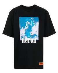 schwarzes bedrucktes T-Shirt mit einem Rundhalsausschnitt von Heron Preston