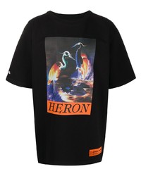 schwarzes bedrucktes T-Shirt mit einem Rundhalsausschnitt von Heron Preston