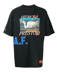 schwarzes bedrucktes T-Shirt mit einem Rundhalsausschnitt von Heron Preston