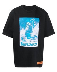 schwarzes bedrucktes T-Shirt mit einem Rundhalsausschnitt von Heron Preston