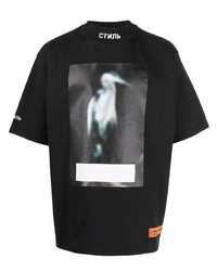 schwarzes bedrucktes T-Shirt mit einem Rundhalsausschnitt von Heron Preston