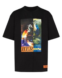 schwarzes bedrucktes T-Shirt mit einem Rundhalsausschnitt von Heron Preston