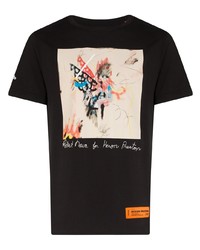 schwarzes bedrucktes T-Shirt mit einem Rundhalsausschnitt von Heron Preston