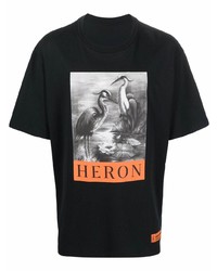 schwarzes bedrucktes T-Shirt mit einem Rundhalsausschnitt von Heron Preston