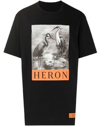 schwarzes bedrucktes T-Shirt mit einem Rundhalsausschnitt von Heron Preston