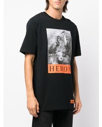 schwarzes bedrucktes T-Shirt mit einem Rundhalsausschnitt von Heron Preston