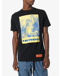 schwarzes bedrucktes T-Shirt mit einem Rundhalsausschnitt von Heron Preston