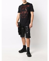 schwarzes bedrucktes T-Shirt mit einem Rundhalsausschnitt von Philipp Plein