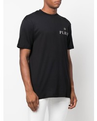 schwarzes bedrucktes T-Shirt mit einem Rundhalsausschnitt von Philipp Plein