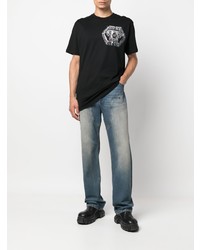 schwarzes bedrucktes T-Shirt mit einem Rundhalsausschnitt von Philipp Plein