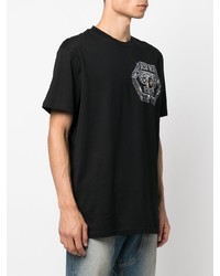 schwarzes bedrucktes T-Shirt mit einem Rundhalsausschnitt von Philipp Plein