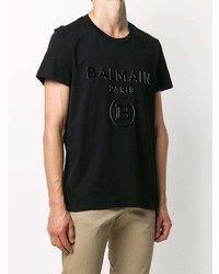 schwarzes bedrucktes T-Shirt mit einem Rundhalsausschnitt von Balmain