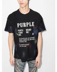 schwarzes bedrucktes T-Shirt mit einem Rundhalsausschnitt von purple brand