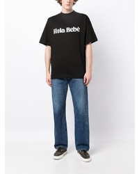 schwarzes bedrucktes T-Shirt mit einem Rundhalsausschnitt von BLUE SKY INN