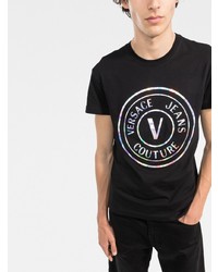 schwarzes bedrucktes T-Shirt mit einem Rundhalsausschnitt von VERSACE JEANS COUTURE