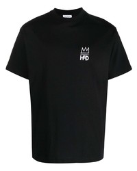 schwarzes bedrucktes T-Shirt mit einem Rundhalsausschnitt von Honey Fucking Dijon