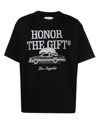 schwarzes bedrucktes T-Shirt mit einem Rundhalsausschnitt von HONOR THE GIFT