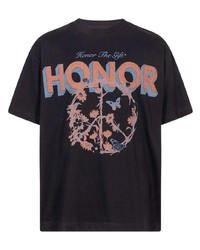 schwarzes bedrucktes T-Shirt mit einem Rundhalsausschnitt von HONOR THE GIFT